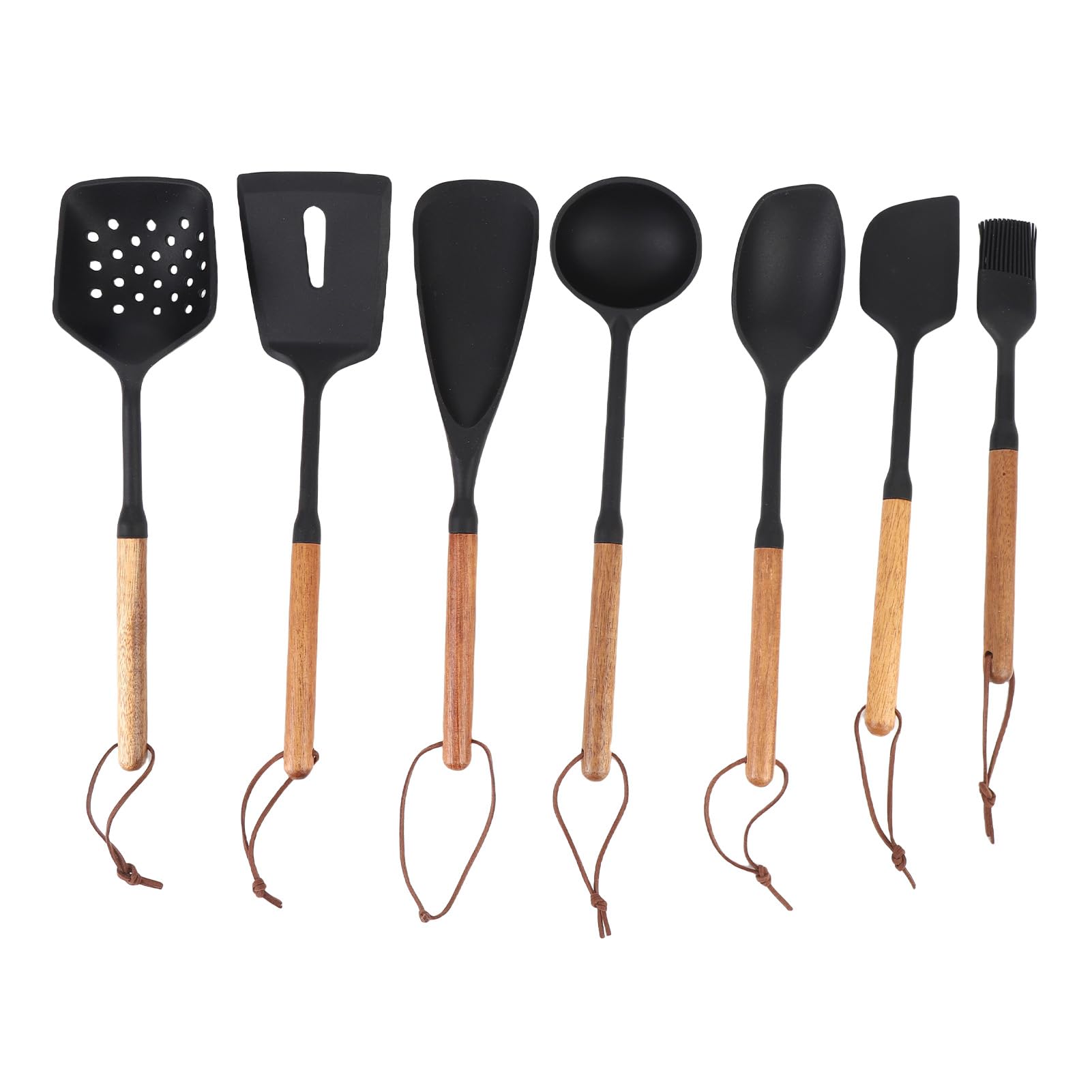 Generic Ensemble D'ustensiles de Cuisine en Silicone de 7 Pièces avec Poignées en Bois, Spatule Antiadhésive Résistante à la Chaleur, Cuillère Tournante pour Frire, Servir, Retourner