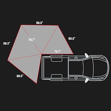 OPENROAD 270 Awning Free Standing for Camping Driver's Side UV Protection, Waterproof, Durable Alloy Frame, 3 LED Lights, Quick & Easy Installation, Ideal for SUVs, Off-Road Vehicles, and More.