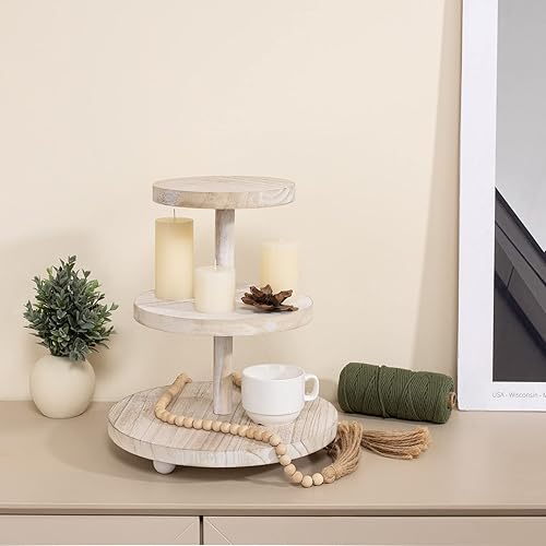 Miniatura 7 de Soporte redondo para cupcakes de 3 niveles, soporte de madera para pasteles con decoración de bandeja escalonada, soporte rústico para tartas,