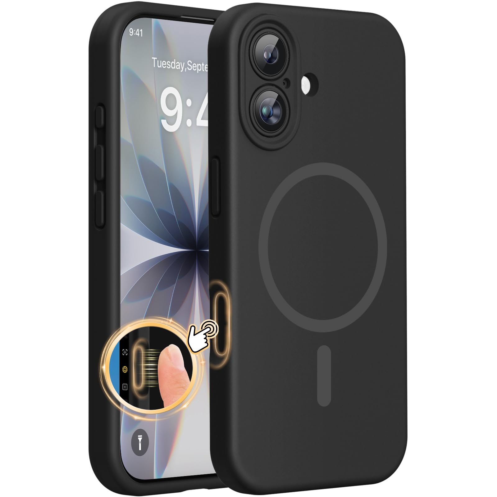 miracase Magnetic for iPhone 17 Case, Compatible with MagSafe, Integrated Silicone Camera Control Cover, 3.0mm Thicken Shockproof Drop Protection Phone Case for 17,Black