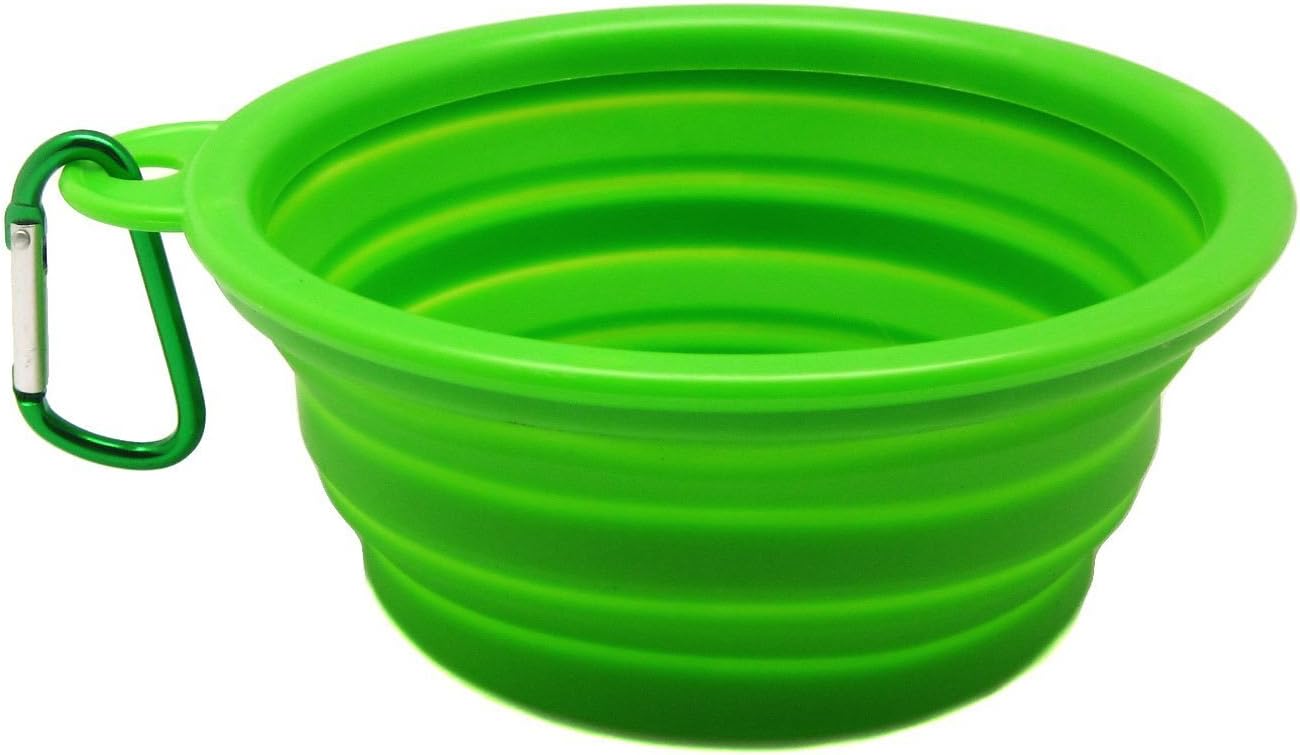 Blovess Yueton Pet Travel Water Bowl Expandable/Collapsible Silicone Food & Water Travel Bowl with Carabiner Belt Clip for Dog and Cat Pop-up Silicone Dog Bowl-Food Grade Guaranteed (Green)