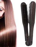 Vista 7 de Pinza para el cabello, peine profesional de peluquería de madera, peine alisador de pelo doble con cepillos dobles, herramienta alisadora de pelo