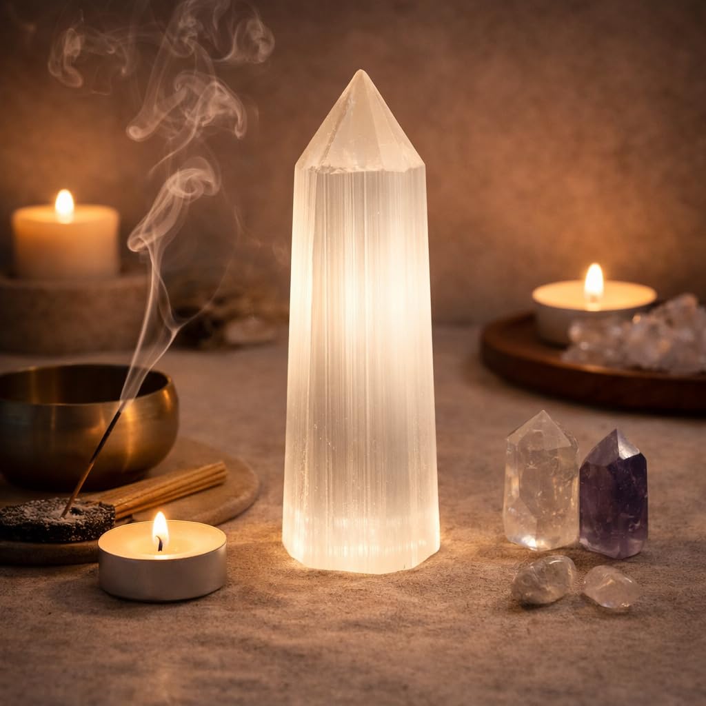 NKlaus Piastra Di Selenite A Forma Di Luna 6,5x3,5 Cm – Pietra Curativa Per Meditazione E Pulizia Energetica