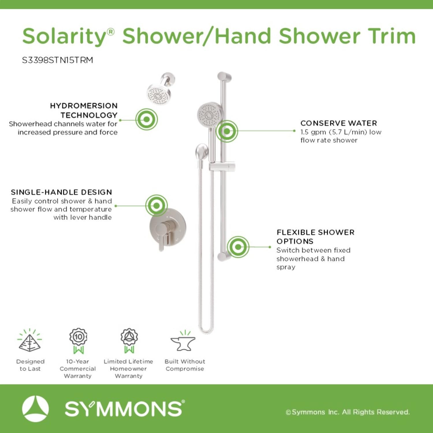Solarity HydroMersion Single Handle Shower Faucet Trim Kit with