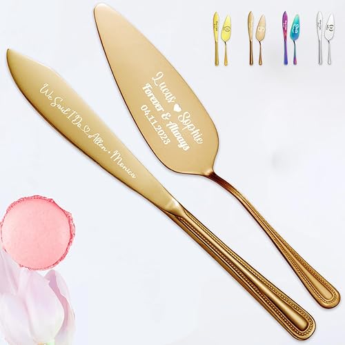 Juego de cuchillo y servidor personalizado para tartas de boda, grabado personalizado, acero inoxidable, para compromiso, aniversario, regalos de