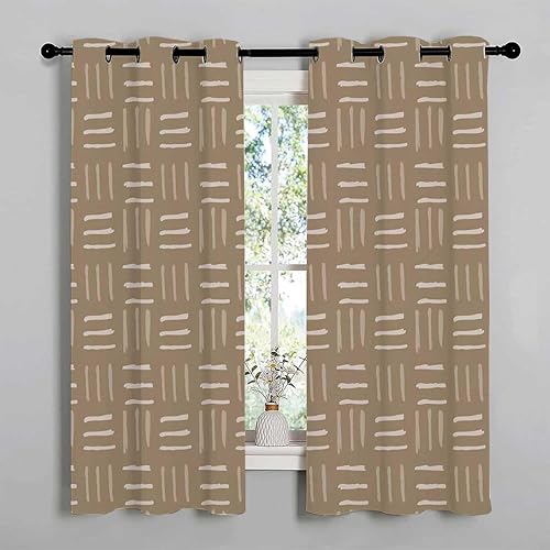Miniatura 3 de Window Curtains Living Room Brown Lattice Geometry Polka Dots Nordic Glass Door Curtain Cortinas para Ventanas De Cuarto 72Inch Width by 85Inch