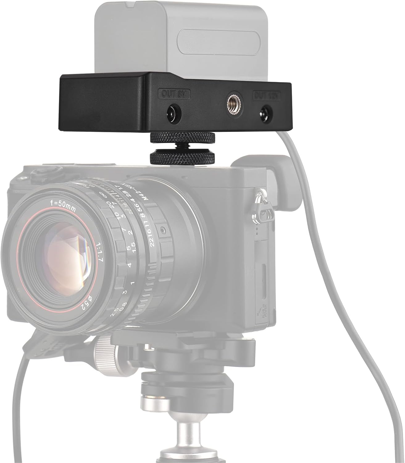 NPF970 Battery Adapter Plate Lightweight TypeC Charger for NPF550 NPF750, Black Plastic Dual Power Outputs for Camcorder Rig