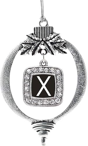 Miniatura 71 de Inspired Silver - My Vintage Initials - Adorno con dije de letra J - Adornos navideños cuadrados de plata con joyas de circonita cúbica