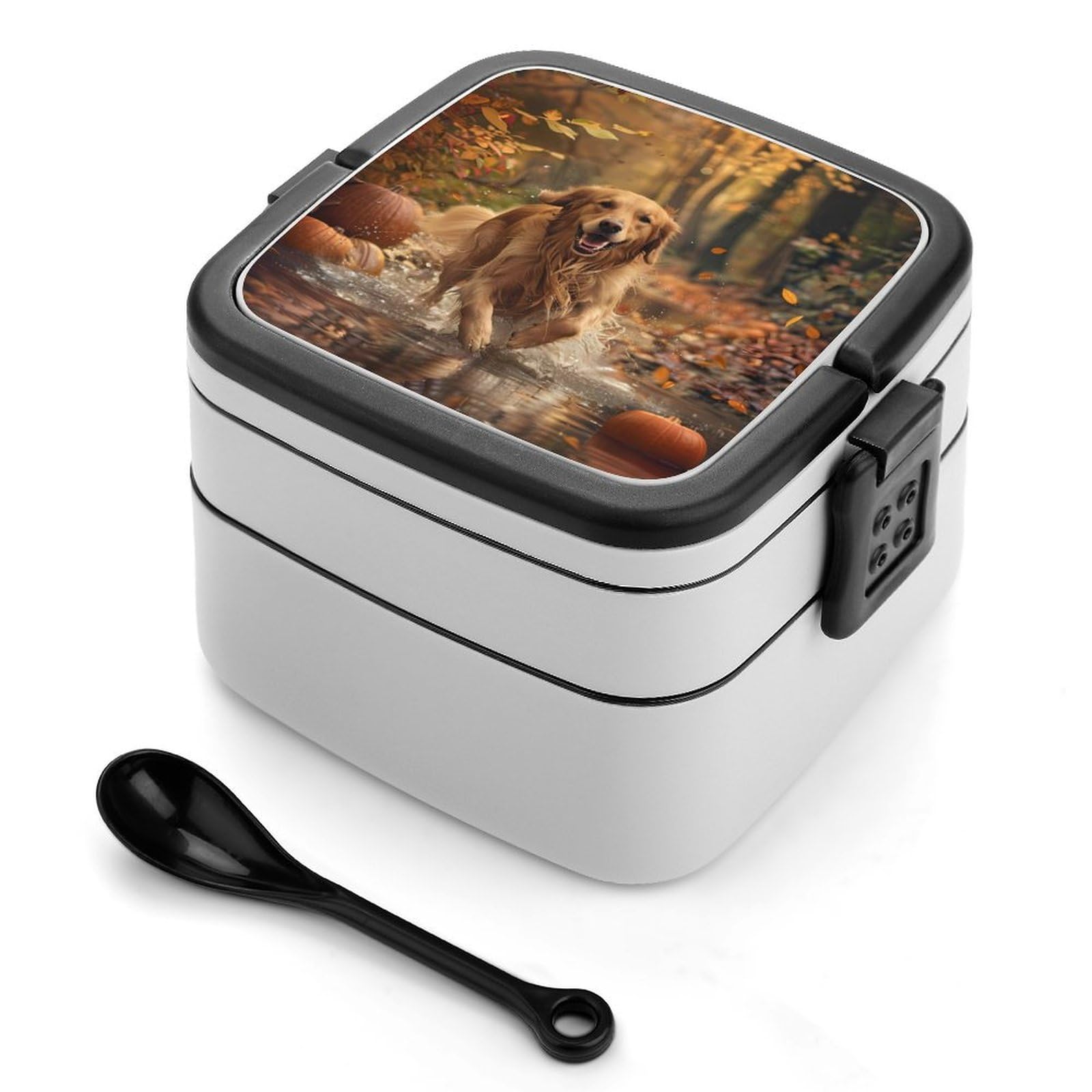 CGSBNGHA Pumpkin Thanksgiving Halloween Retriever Dog Bento Lunch Box 2 Layer Lunchbox Food Container for Adults Office