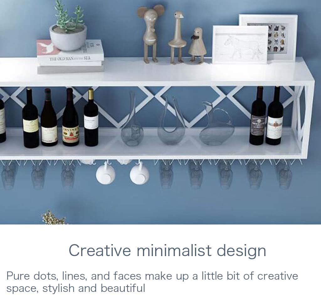 Bar Unit Floating Shelves Wall-Mounted Wine Racks Inverted Wine Glass Rack Multifunctional Iron Bottle Holder Simple Hanging Goblet Rack with Partitions
