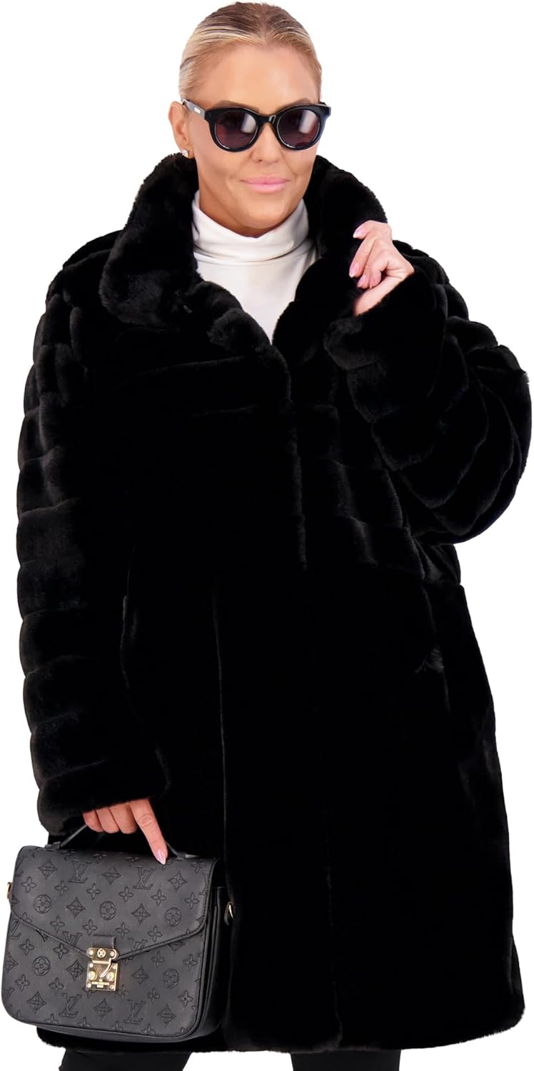 Jones New York Long Faux Fur Coat for Women - Fake Fur Jacket Winter Coat with Pockets - Image 8