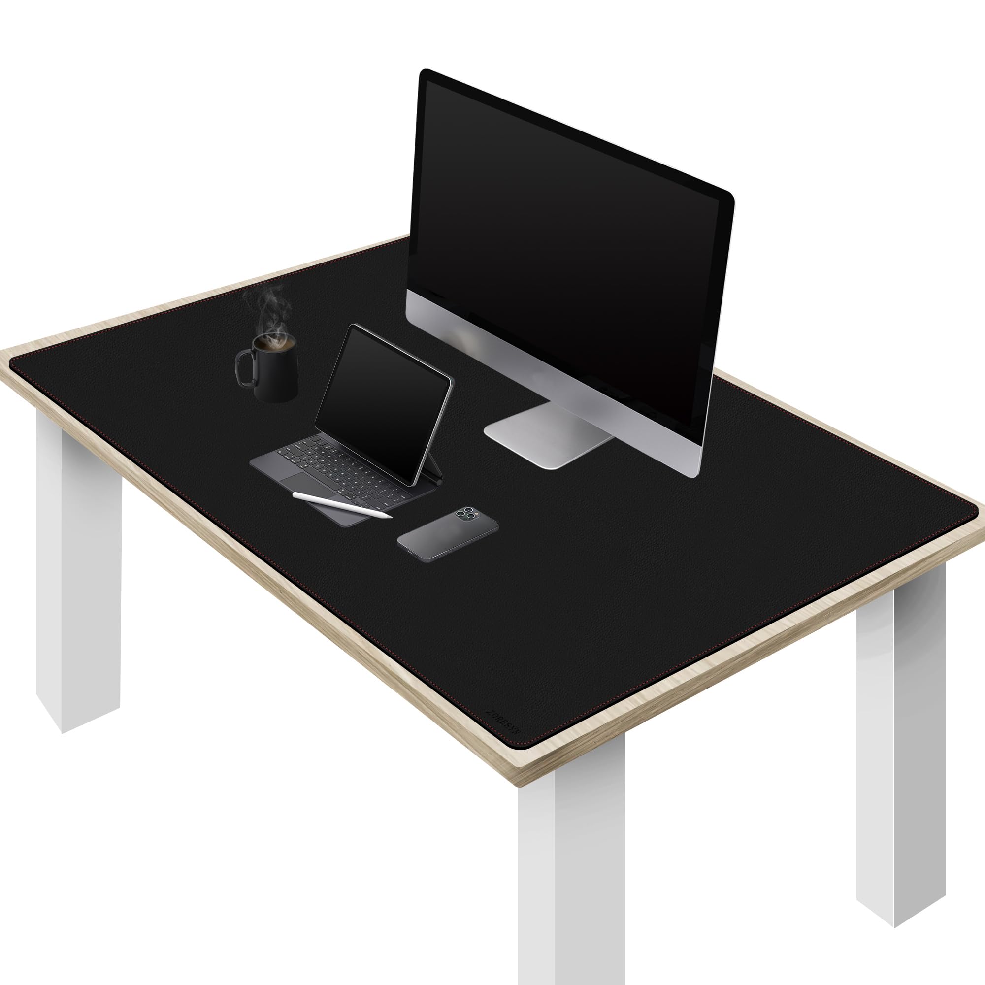 ZORESYN PU leather desk pad Black(130 x 70cm) - Large desk mat with suede base - Waterproof gaming mouse pad Table Mat Desktop Writing Pad Desk Blotter Protector for home โ image 1