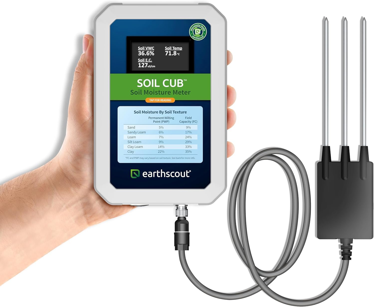 6-in-1 EarthScout Soil Cub Commercial Grade Precision Soil Moisture Meter: Soil Moisture/Soil Temp/Soil EC/Air Temp/Humidity. Irrigation:Farm,Golf,Orchard,Nursery,Garden,Landscape,Research,Education-image-39