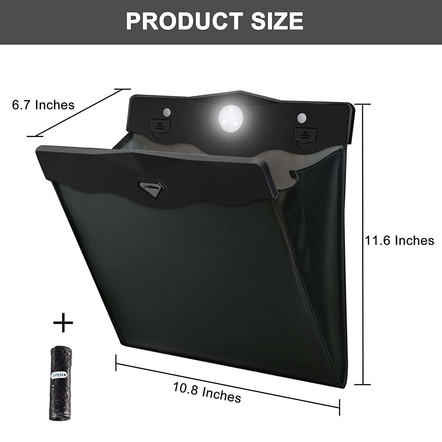 Garbage Bag for Car, Multipurpose Hanging Car Trash Bags with Smart LED, Waterproof Trash Can for Car Back Seat with 15 PCS Disposable Garbage Bags, Upgraded Black
