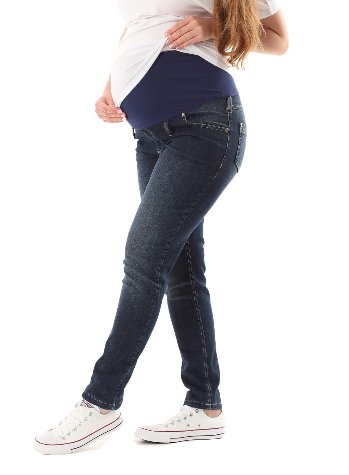 Mija 1049 Pantalon de grossesse slim avec bande ventrale / denim