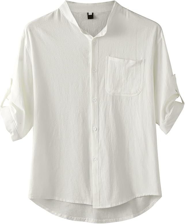 Stehkragenhemd leinen herren weiß Clearance