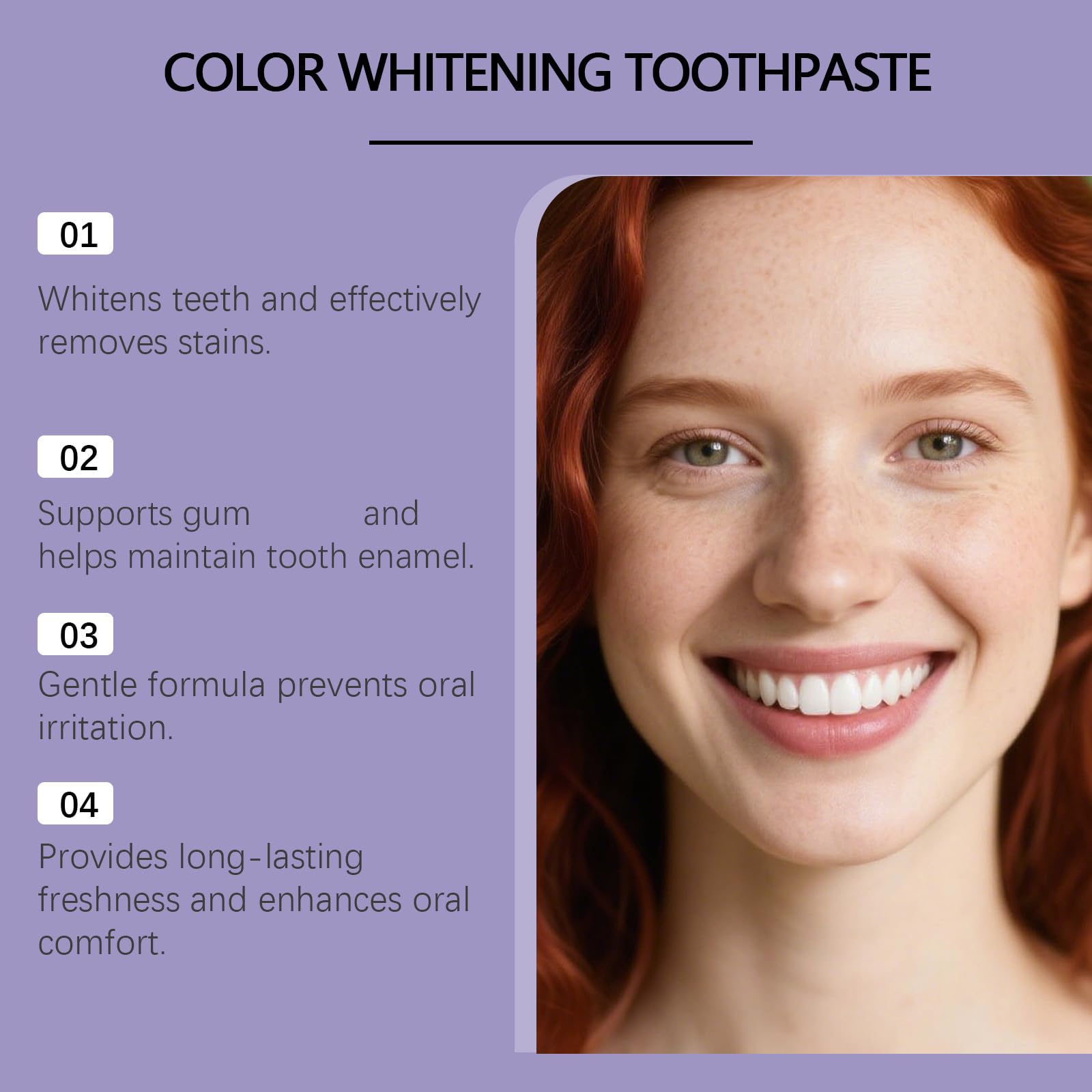 Lysozyme Purple Whitening Dentifricio - Dentifricio correttivo per denti gialli, rimozione delle macchie, respiro fresco, cura dello smalto dei denti, gel delicato per l'igiene orale (5)