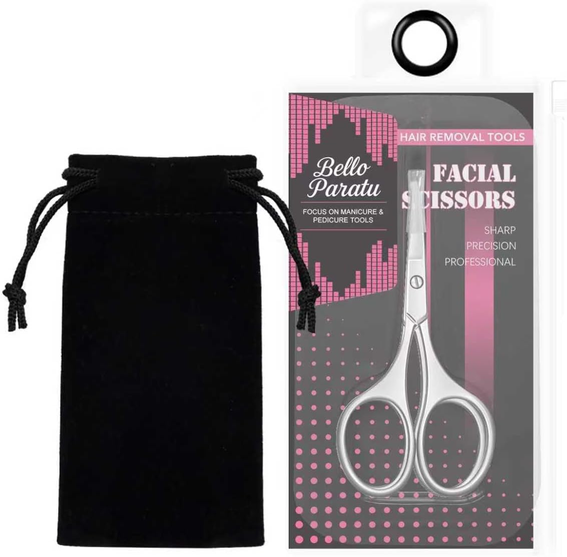 Facial Hair Scissors for Men Women - Eyebrow, Nose Hair, Beard, Eyelashes, Moustache, Ear Hair Trimming Kit, Curved and Rounded Safety Tips-2PCS Silver