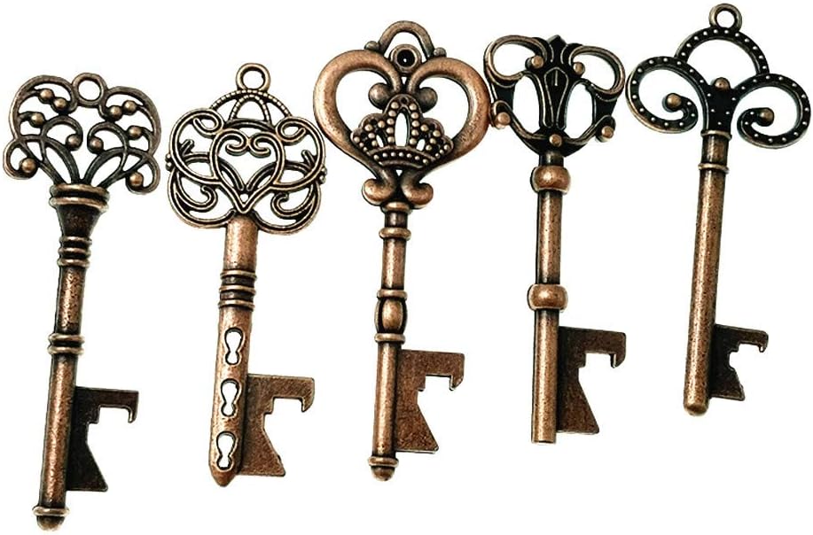 Exclusive Discount 70% Price Kinteshun Wedding Party Favor Set,Skeleton Key Bottle Openers Candy Boxes Escort Tags and Jute Rope Souvenir Gift Set(Red Copper Tone,50 sets with 5 Styles)