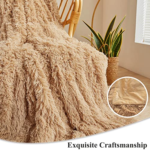 Xege Plush Faux Fur Throw Blanket, Camel Luxurious 50X60 Shaggy Furry Blanket Throw, Fluffy Microfiber Velvet Couch Blanket, Ultra Soft Fuzzy Office Throw, Winter Fall Lap Blanket For Sofa Bed Camel #TOP3