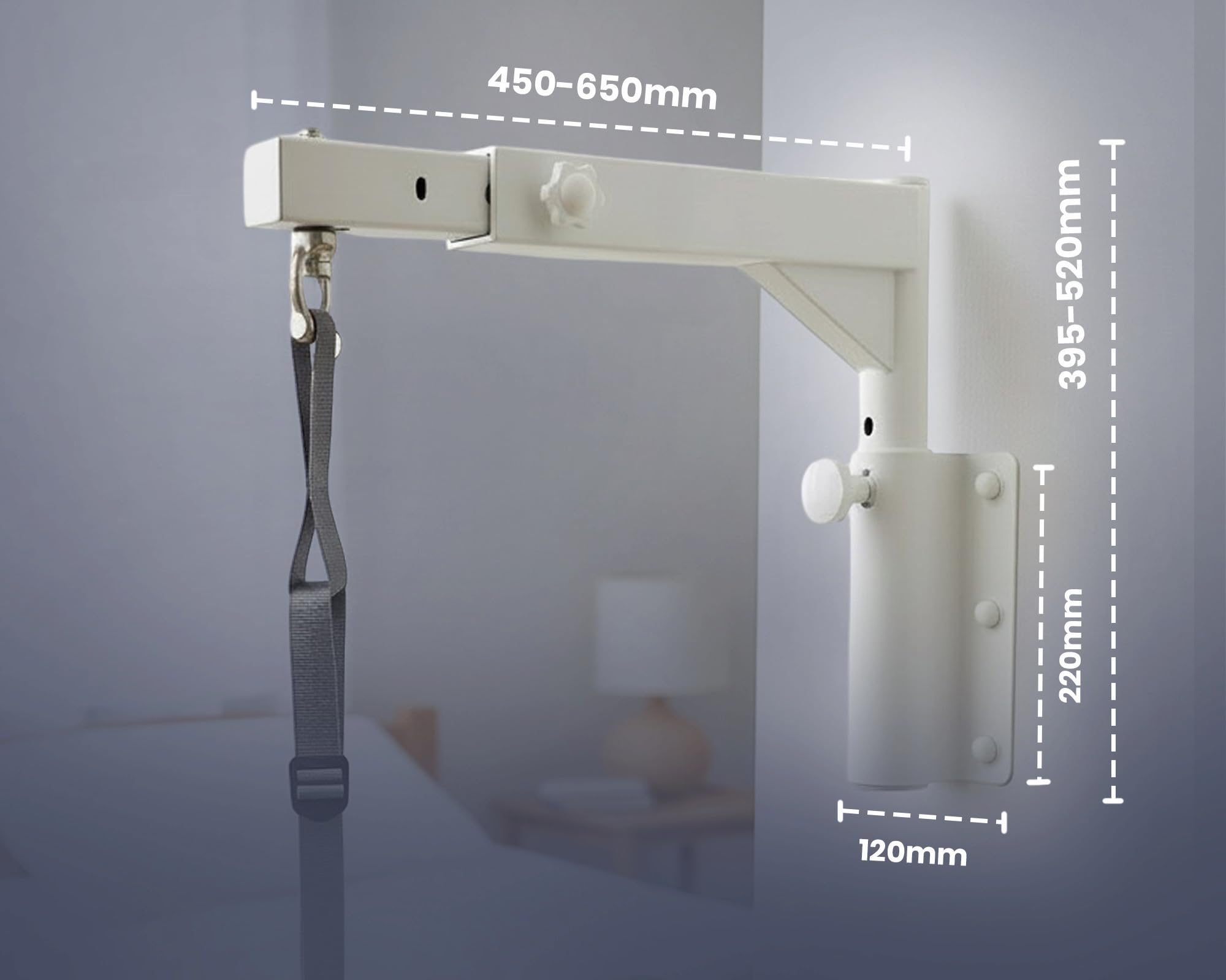 Elevador de cama blanco – ayuda estable para levantarse con mango triangular, soporta hasta 180 kg, altura ajustable