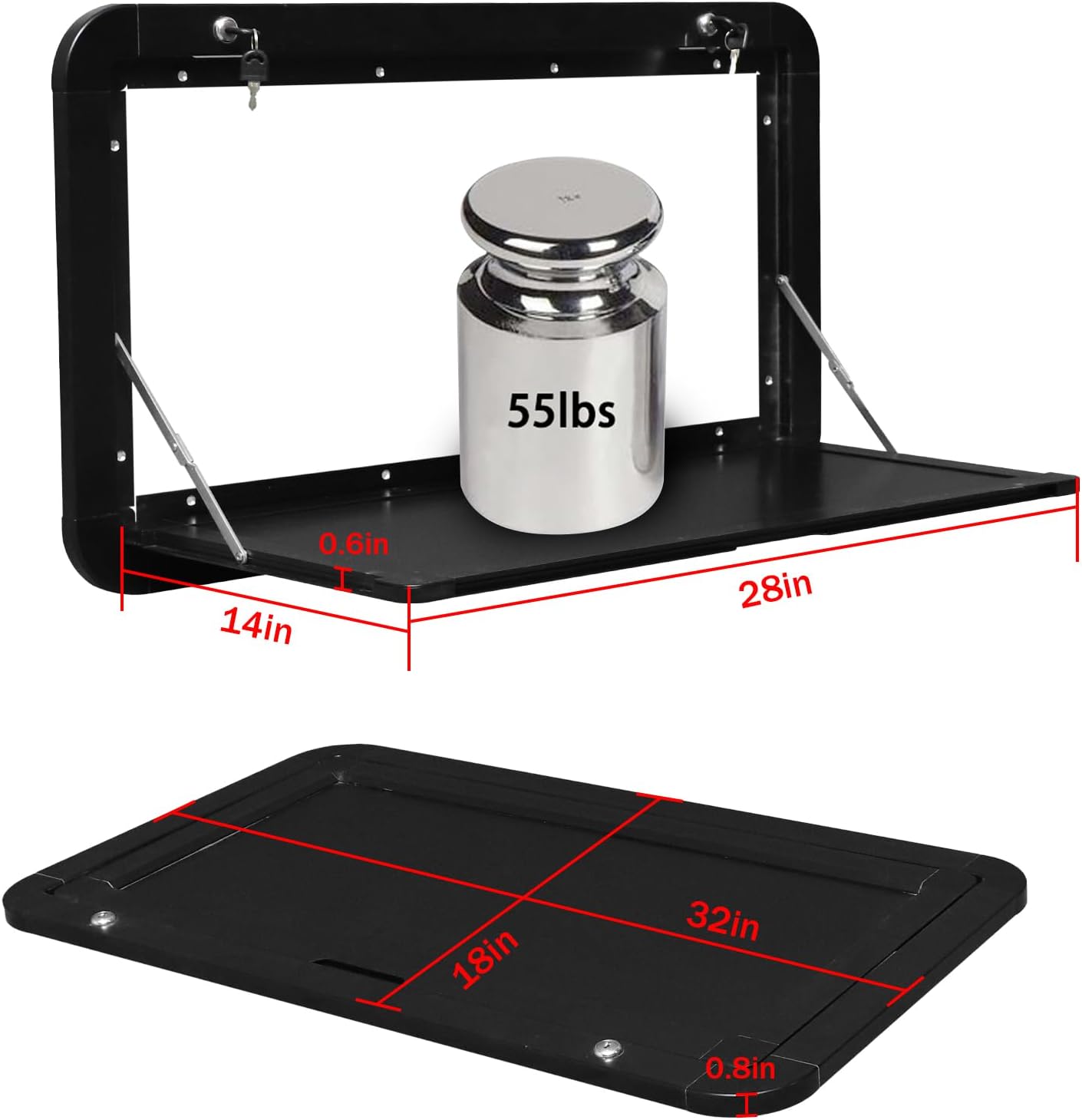 Foldable Rv Dinette Tables Campervan Outside Picnic Wall Mounted Table 31.5 x 17.7 inchs, Premium Aluminum Alloy Folding Wall Table Lockable Wall Table Kit for Campervans and Motorhomes