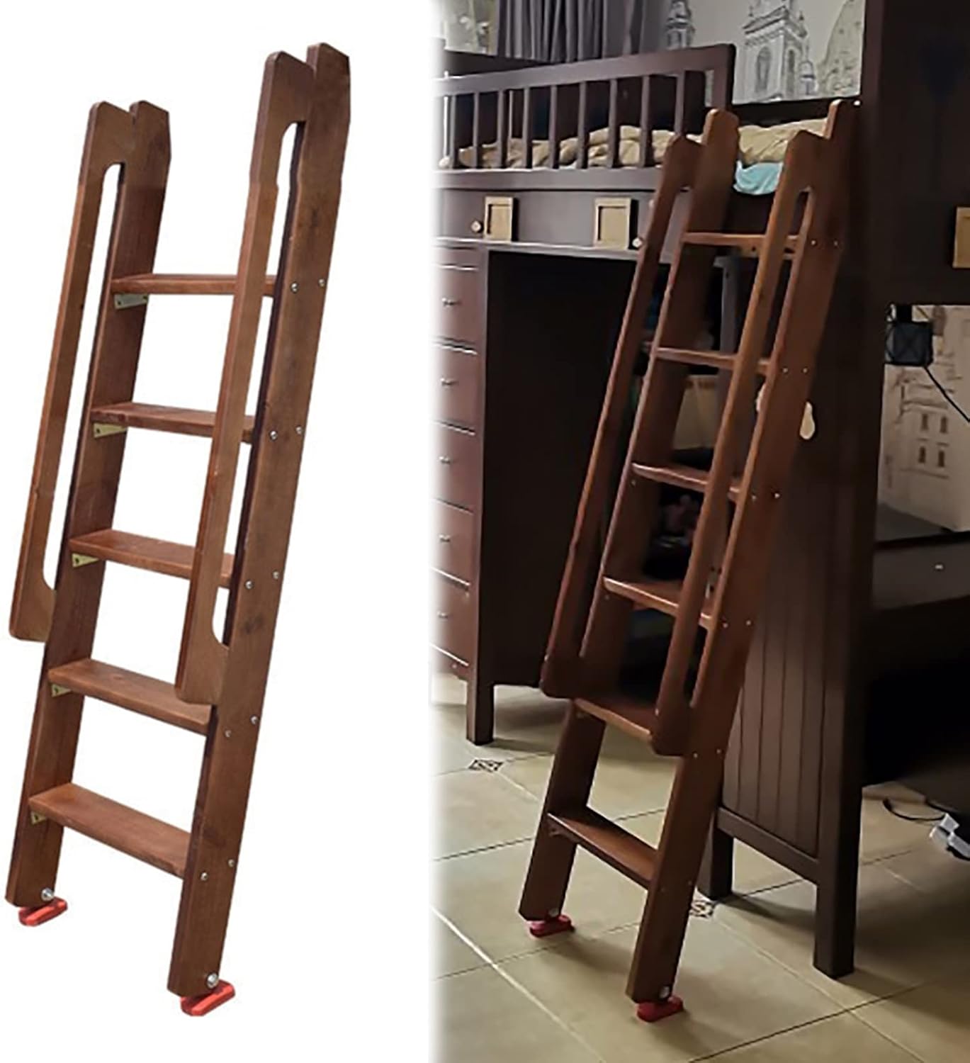 Bunk Bed Ladder Brown Twin Bed Bunk Ladder, Sturdy Heavy Duty Climb