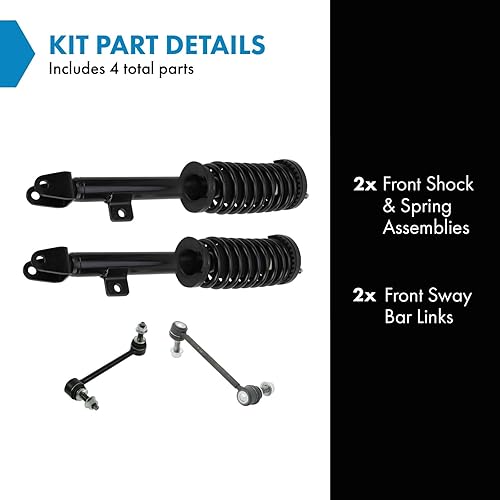 Miniatura 495 de TRQ Kit de suspensión delantera, conjunto de amortiguadores y resortes, barra estabilizadora, enlace estabilizador compatible con Chevrolet