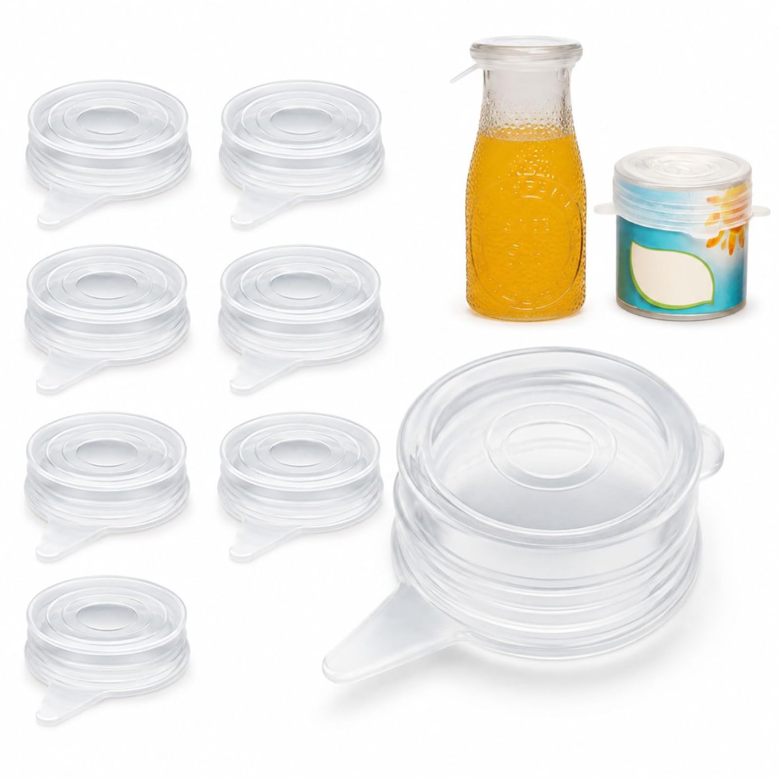 HOQBFSN 8 Pcs Clear Small Silicone Stretch Lids, 1.6 Inch Reusable Jar Bottle Covers, Flexible Stretch Sealing Tops for Mini Glass Jars Tincture Bottles Adult Kitchen Storage Accessories