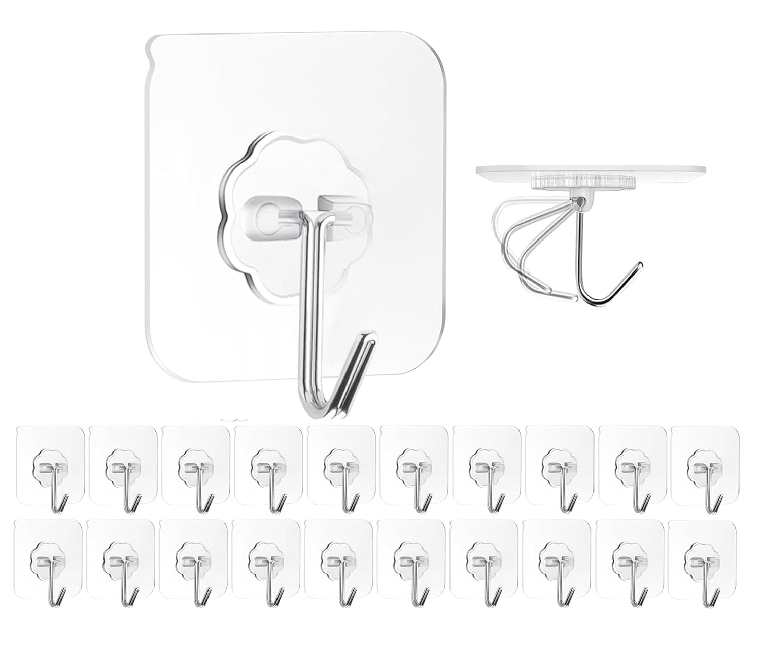ANH MART PVC Adhesive Nails Wall Hooks Heavy Duty Strong Nail Transparent Screw Holder Self Slices for Bathroom Kitchen Wall Hanging Ceiling Waterproof Rustproof (Flower Hook., 20)