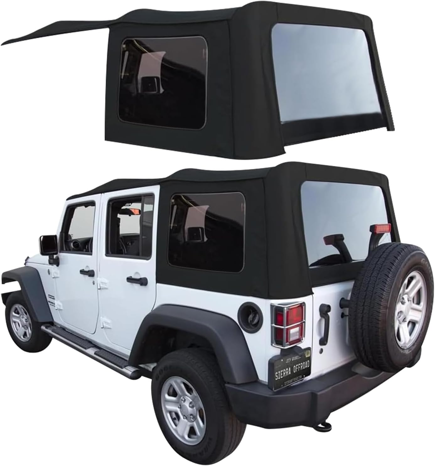 Sierra Offroad Soft Top for 2010 to 2018 Jeep Wrangler JK - Black, Sailcloth Vinyl - 4 Door Jeep Soft Top with Rear Plastic Tinted Windows - Factory Precision Fit Replacement - No Upper Door Skins