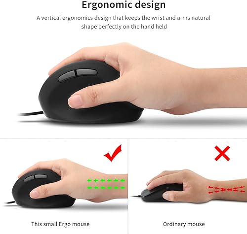 Miniatura 4 de Sokelinn-six Mouse vertical con cable mouse ergonómico para juegos de mano derecha 800 1200 1600 DPI ajustable muñeca óptica USB ratones saludables