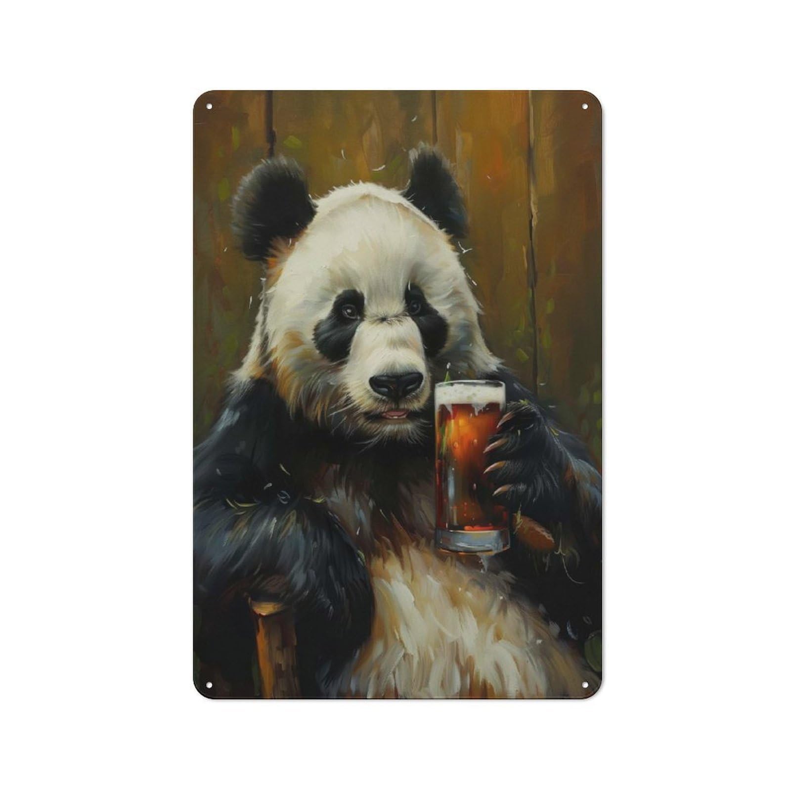 Junmoney Style-19 Rustic Tin Sign 30X20cm Featuring Beer Drinking Panda For Garage Or Workshop, For Garage, Workshop And Man Cave Decoration