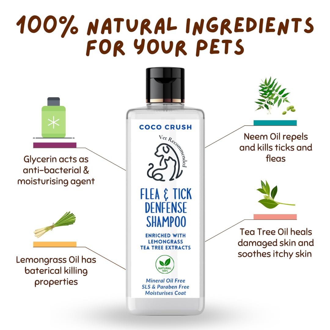 Coco Crush Natural Flea & Tick Protection Pet Shampoo & Comb | for All Breeds & Sizes of Dogs & Cats | Anti Itch with Coconut, Neem, & Lemongrass | 100% Pure, Organic, Paraben Free (100ML + Comb) 2