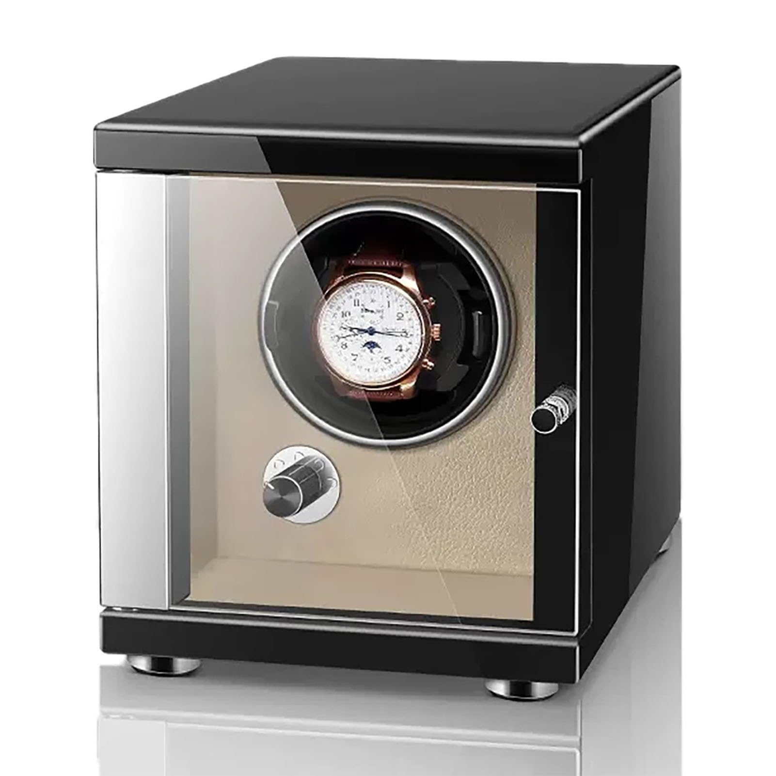 Scatola Carica Orologi Automatica per 1, 2, 4 o 6 Orologi, Scatola espositiva in Legno con Cuscino in Peluche Flessibile e Motore Silenzioso, Custodia per Orologi, Bianco，White-1+0