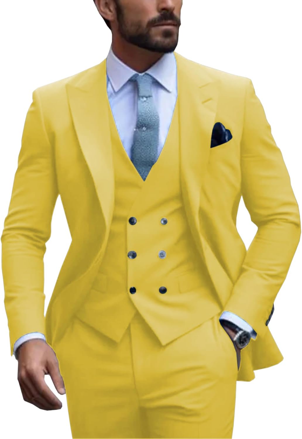 Mens Suits 3 Piece Tuxedo for Men Groomsmen Waistcoat Party Jacket Blazer Mens Suit Set
