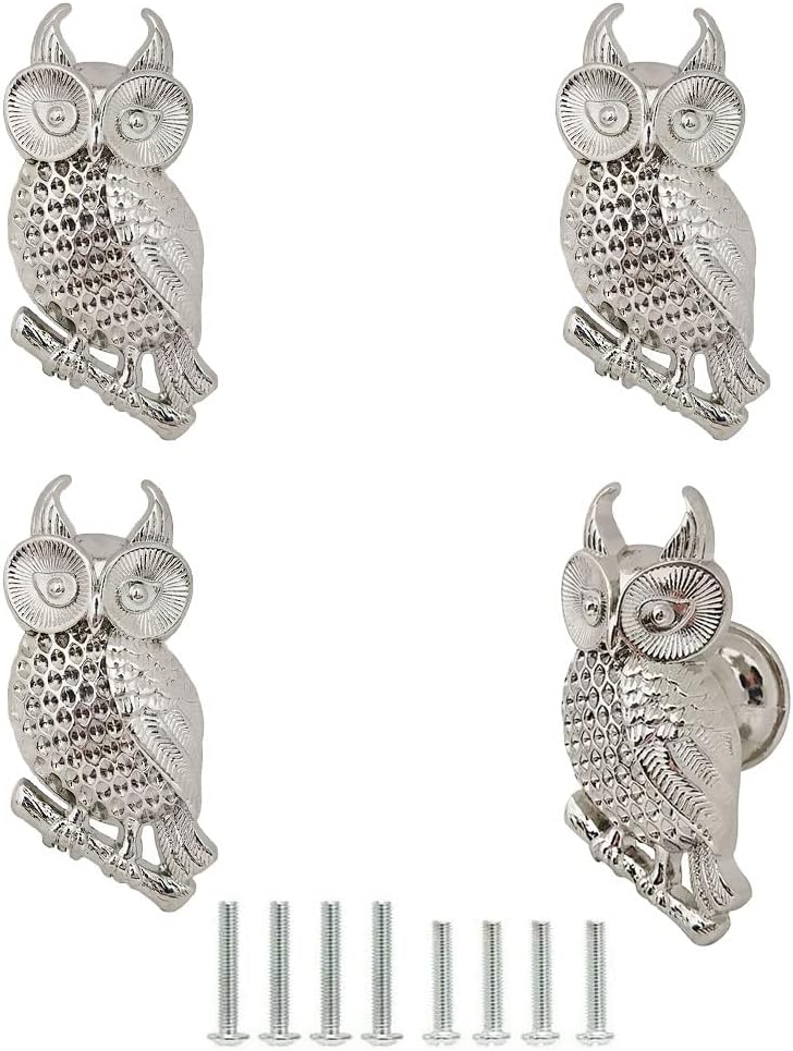 Cabinet Knobs, Vintage Decorative Metal Owl Knobs Pulls Handles for Door Drawer Cupboard Closet, Antique Dresser Knob Kitchen Home Hardware Furniture Handle 4Pcs (Bronze)