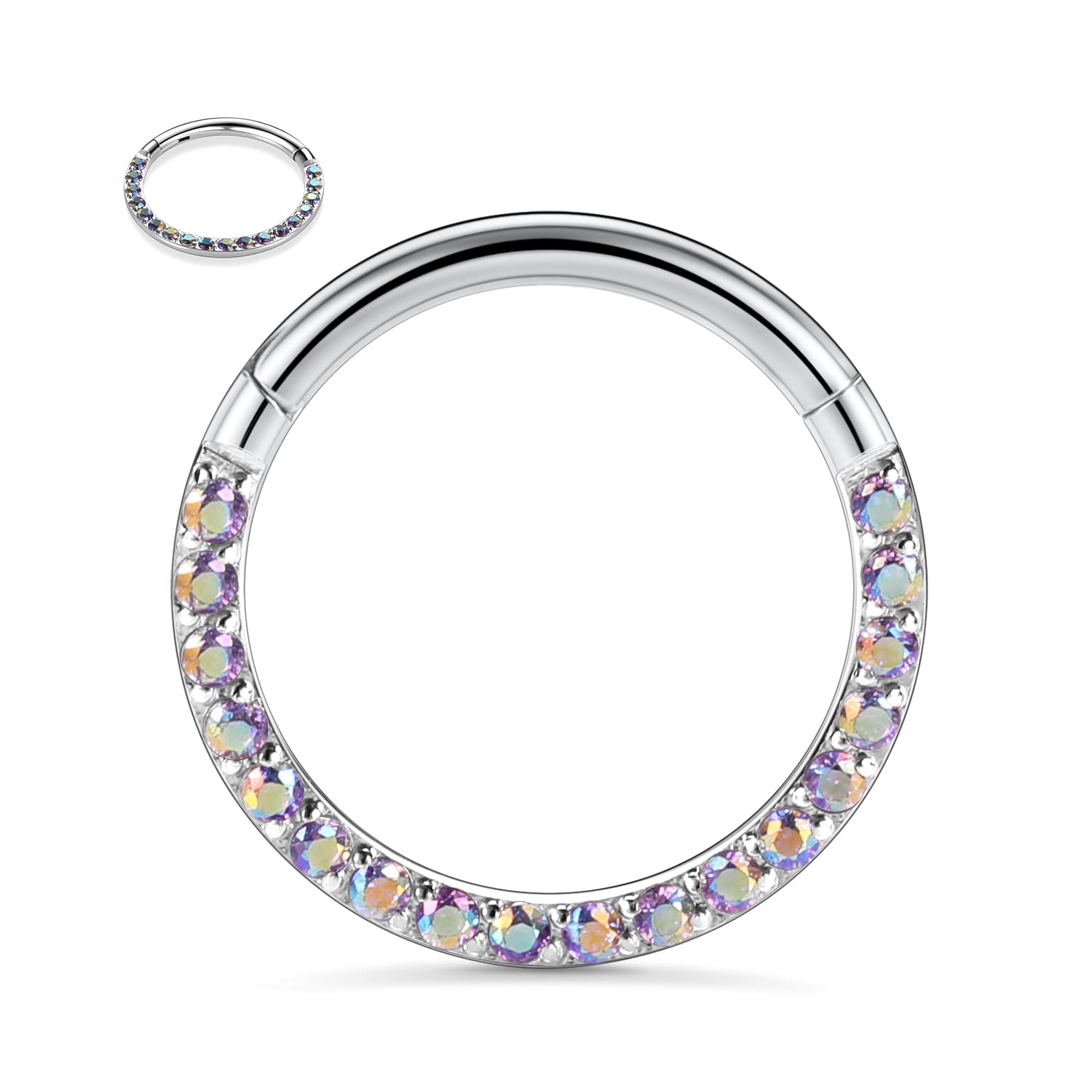 hengkaixuan 16G Conch & Septum Piercing Jewelry - Daith Clicker & Hoop Earring - Surgical Steel Nose Ring - Gold 6mm CZ Opal — view 28