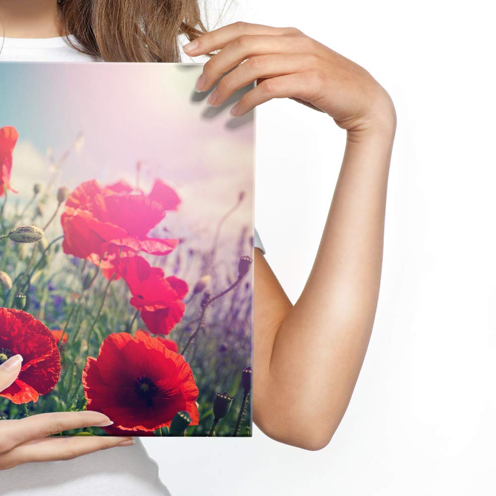 Muralo Wandbild Blumen, Mohnblumen, Sonne, Natur, Landschaft - 120x80 cm | Leinwandbild, Modernes Design, hochauflösender Druck - ideal für Schlafzimmer und Wohnzimmer, Frühlingsflair das ganze Jahr
