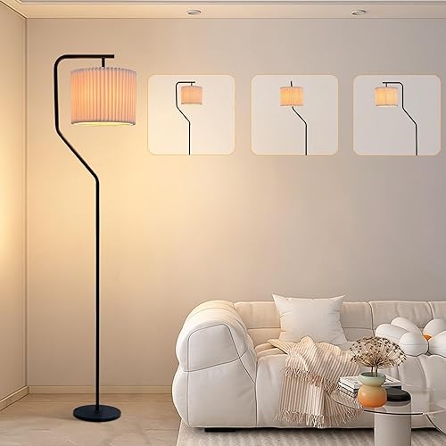 72" Floor Lamp,9W LED Edison Bulbs Included，Standing Lamp with 350 Adjustable Pleated Lampshade, Tall Pleated Floor Lamp for Living Room Bedroom Office Classroom Dorm Room