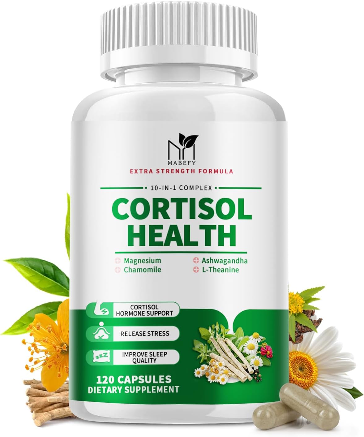 Cortisol Supplements for Women – 10 in 1 Cortisol Manager with Magnesium, Ashwagandha, L-Theanine, Cortisol Balance for Stress, Mood, Sleep, Cortisol Detox for Women – 120 Vegan Capsules