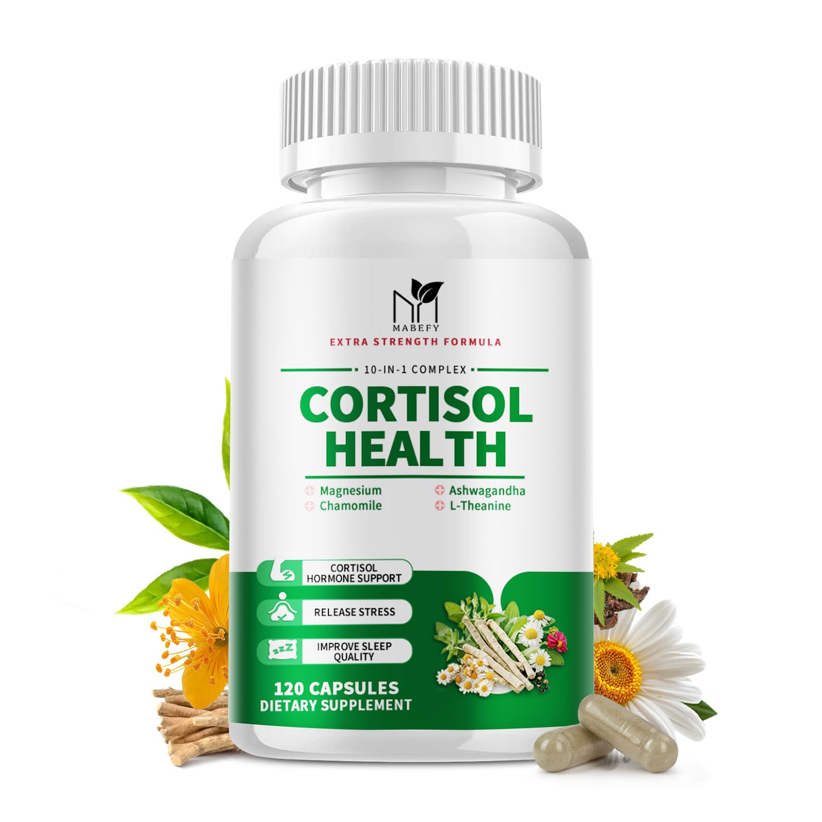 Cortisol Supplements for Women/Men - 10 in 1 Cortisol Manager Reducer Lower Detox Balance with Magnesium, Ashwagandha, L-Theanine for Stress Sleep Calm Mood Support - 120 Capsules for 60 Days