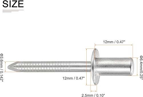 Miniatura 2 de Remaches ciegos de 0.252 in x 0.472 in (DxL)  Paquete de 25  Bueno para la unión de maquinaria  Remache de extremo cerrado de cúpula de acero