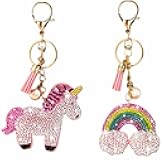 DESIAR 2 Pack Rainbow Pony Keychain - Shiny Cute Good Luck Charm Gift for Women, Wallet Talisman，Girls Backpack Purse Charm, Fun Tassel Key Ring Gift