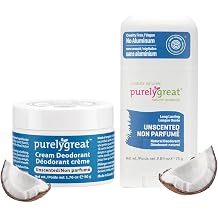 Purelygreat Deodorant Bundle | Unscented Cream & Stick, Aluminum-Free, Vegan Natural Deodorant for Women & Men