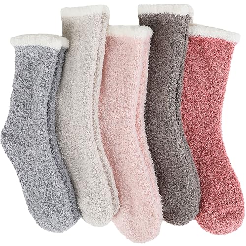 Image of Fuzzy Socks Warm Fluffy Winter Cozy Thick Plush Slipper Sleep Comfy Crew Socks for Women & Men 5 Pairs