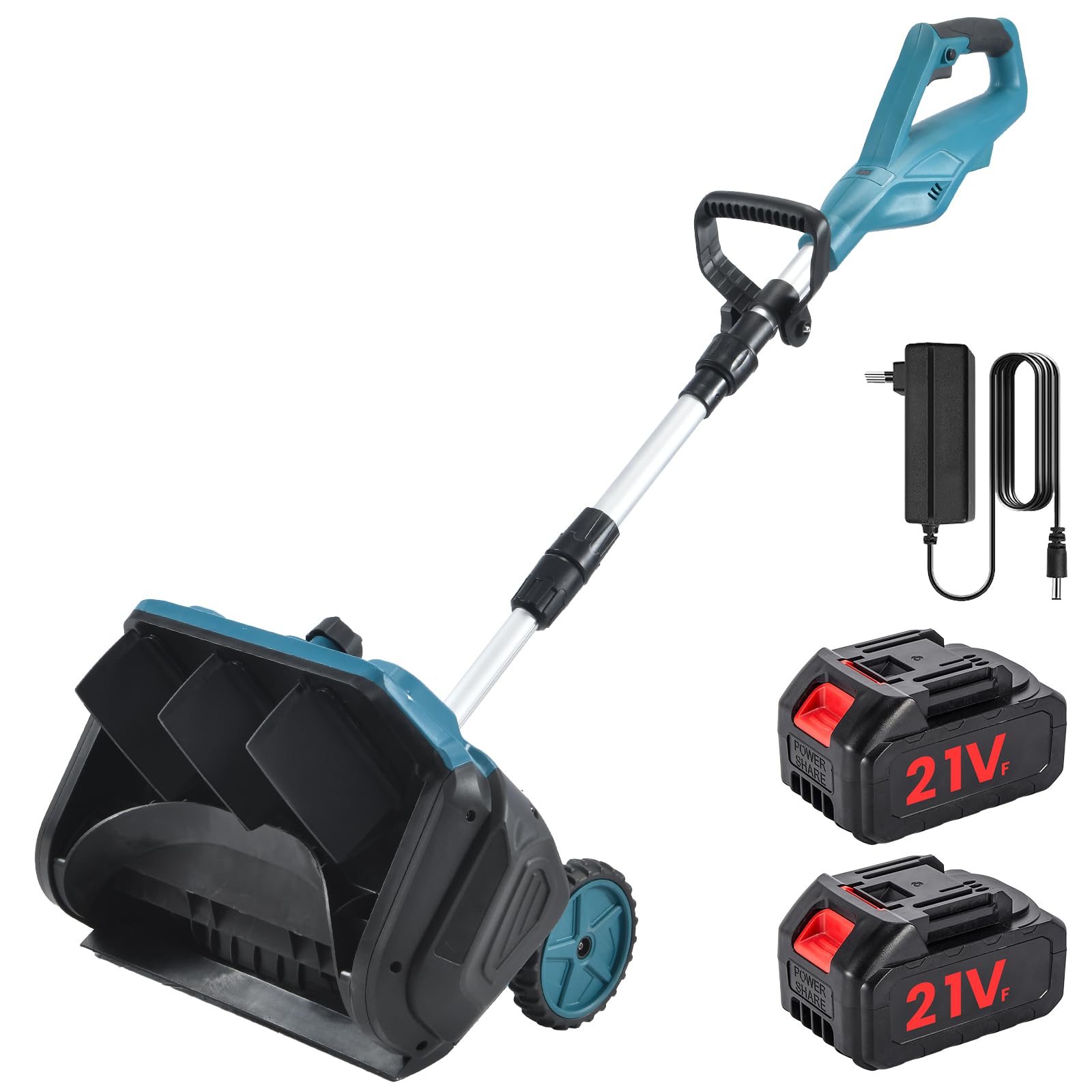 Fraise à Neige sans Fil,Brosse à Neige électrique avec 2 Batteries,10cm Profondeur Déblaiement,Distance D'Éjection 6M,3 Directions de Sortie,Souffleuse à Neige Pliable avec Tige Télescopique