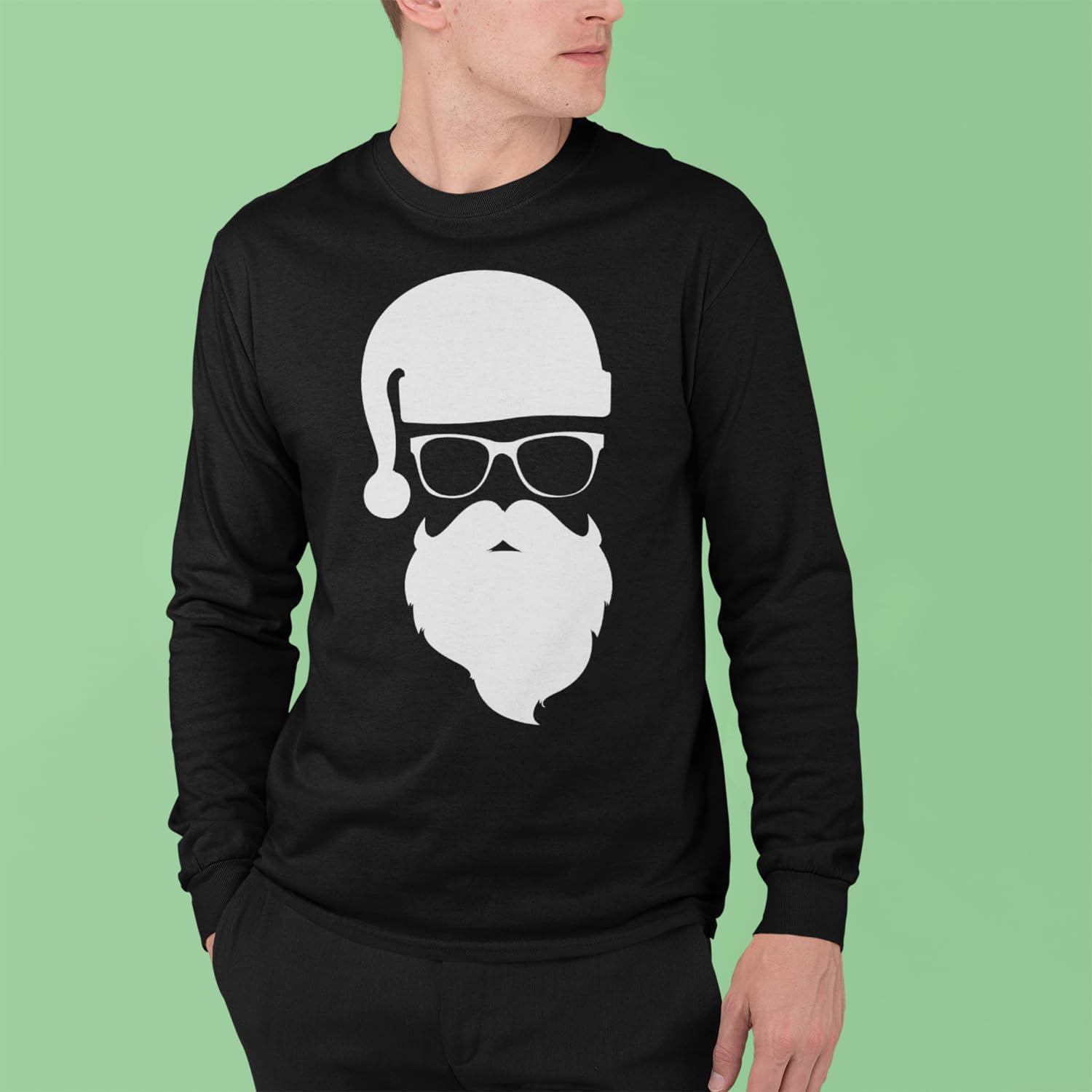 shop4ever Hipster Santa with Sunglasses Christmas Long Sleeve Shirt - Image 4