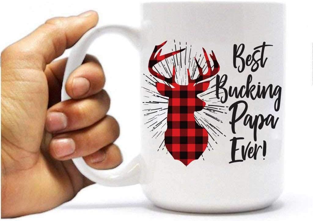 VictoryStore 15oz Large Coffee Mug - Dad Coffee Mug (Best Bucking PAPA Ever)