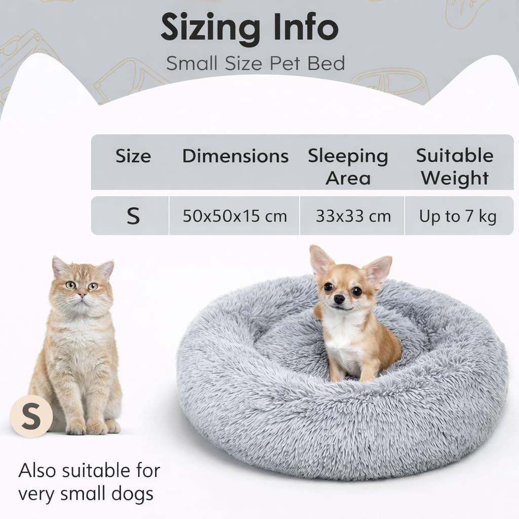 Cama Perro Pequeño 50X50cm Antiestres .Cama Redonda Perro Cama para Perros Pequeños. Cama Gato Invierno Lavable.
